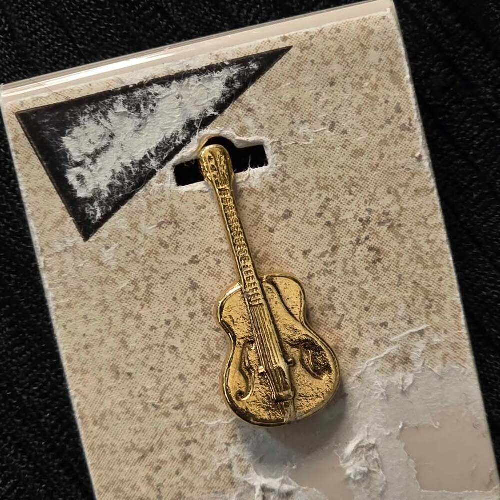 Vintage Gold Tone Guitar Lapel Pin Musician Mini Instrument Tac Pin